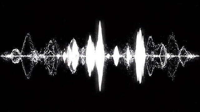 Abstract sound wave visualization evolving on black background with subtle motion and selective focus for digital media