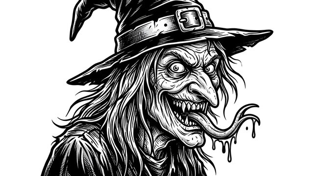 Cartoon Zombie Animal Head Vector Illustration in Black and White Tribal Tattoo Style for Halloween, Gothic, Wildlife, Horror and Bold Logo Design