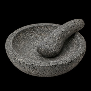 Traditional Volcanic Stone Mortar and Pestle Cobek and Ulekan on Black Background 3D Render
