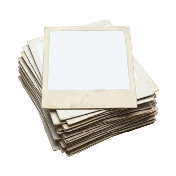 Stack of vintage blank polaroid photo frames with old paper texture