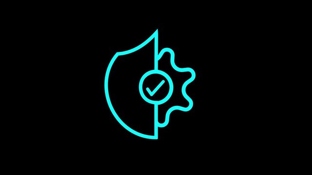 Minimalist neon shield icon with a check mark, symbolizing security, protection, safety, verification, authentication, and trusted access.