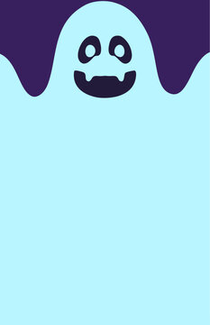 Cute Halloween Ghost Background Template with Copy Space &ndash; Minimal Cartoon Spooky Graphic for Poster, Flyer and Social Media Design