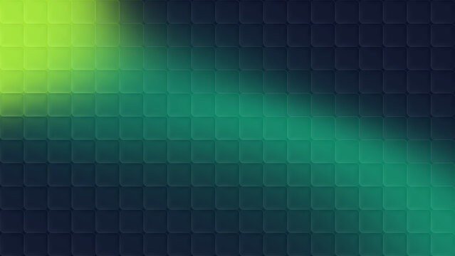 Modern glassmorphism background with a diagonal green gradient light and rounded grid pattern