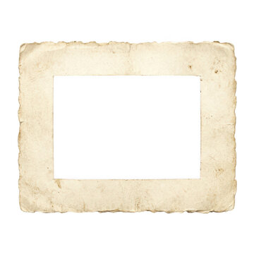 Vintage paper photo frame with rough edges and aged texture