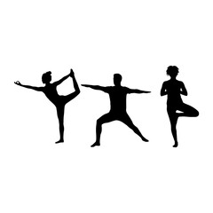 Fototapeta premium Three people practicing yoga in balanced poses