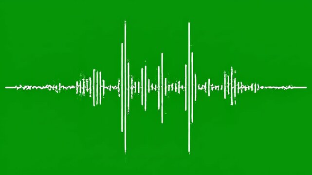 Audio waveform visualization with sound waves moving on a green screen background during a digital recording