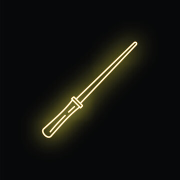 Neon magic wand glowing with yellow light in the dark