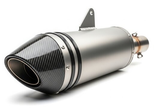 Modern car exhaust pipe with flange isolated on white background