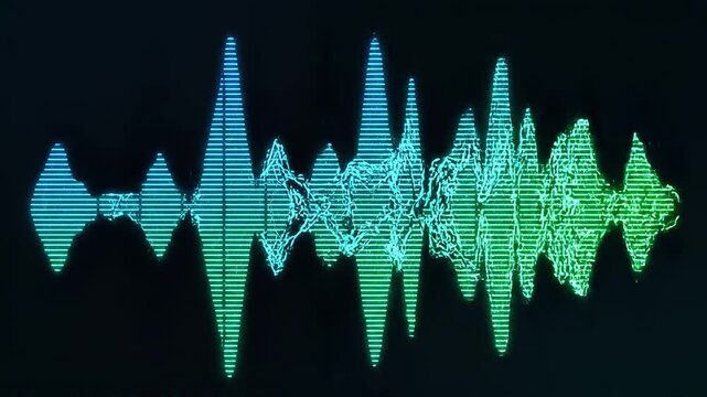 Soundwave animation with gradual increasing amplitude and frequency on black background