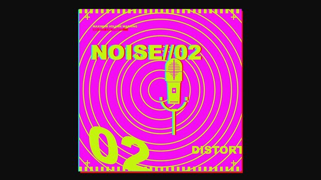 Abstract neon green and pink music poster illustration with microphone silhouette and circular soundwave design