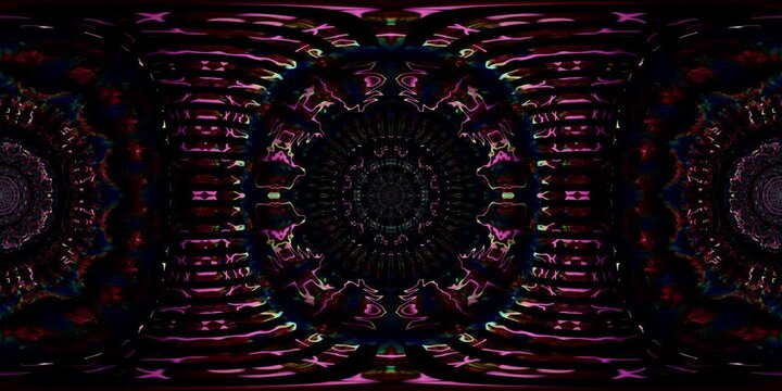 Immersive VR 360 mandala with sacred geometry in an equirectangular environment map, designed as a spiritual loop for dome projection, metaverse spaces, VJ visuals and HDRI spherical map