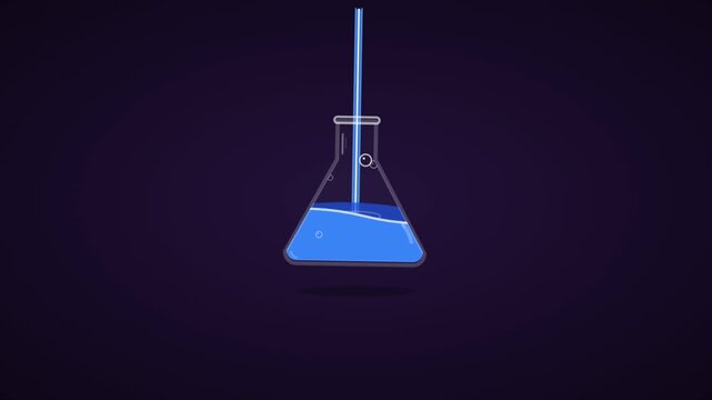 Minimalist animation of a science flask filling with blue liquid