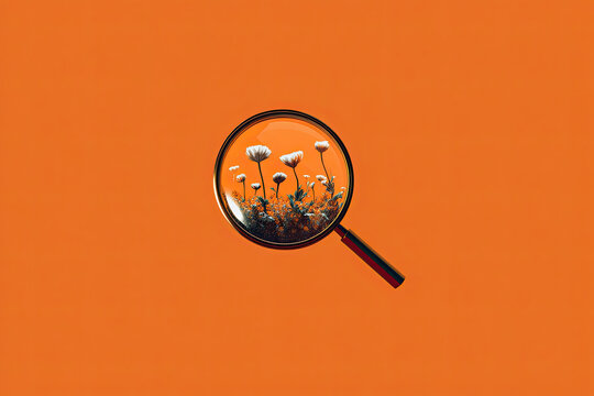 flowers and a magnifying glass