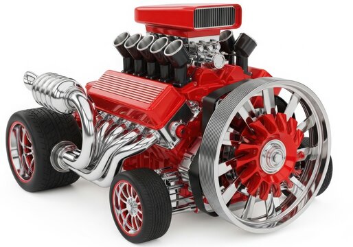 Vintage hot rod engine with large wheels isolated on white background