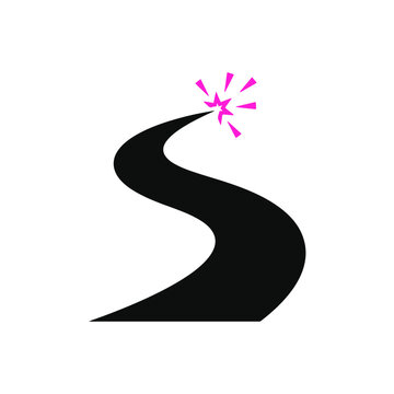 Curved winding black path forming letter S with a magenta spark at the top end. EPS Editable