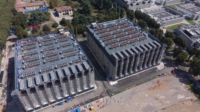 Aerial view of two developing data center campuses at DATA4 DC15, illustrating the expansion of physical infrastructure for growing digital and computing capacity.
