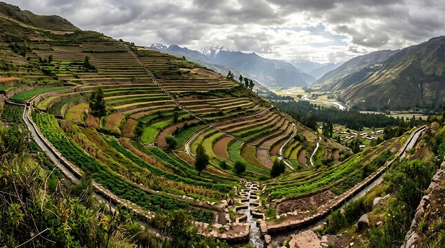 Beautiful green rice terraces in the mountains with traditional farming fields on a bright sunny day. irrigation drainage tips