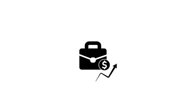 Minimal briefcase with dollar sign and rising arrow icon, representing business finance, investment, financial growth, profit, income, money management, banking, and economic success