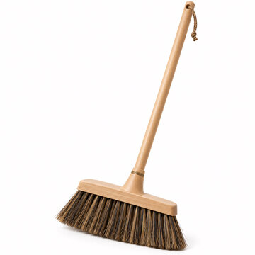 wooden broom with natural bristles