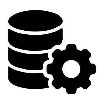 Database server icon with gear symbol for technical data management and system settings