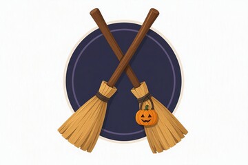 Fototapeta premium Halloween broomsticks and witch's tools crossed on a white background