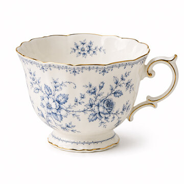 Blue and white ceramic teacup with floral pattern