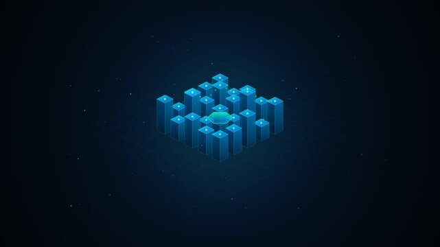 Isometric Fintech Cryptocurrency Vault and Digital Asset Matrix Loop