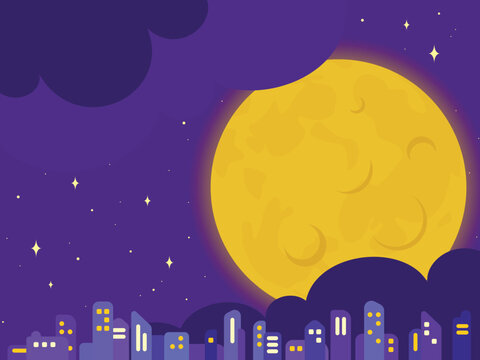Blunt A001 night city with big moon shows peaceful atmosphere vector illustration graphic EPS 10