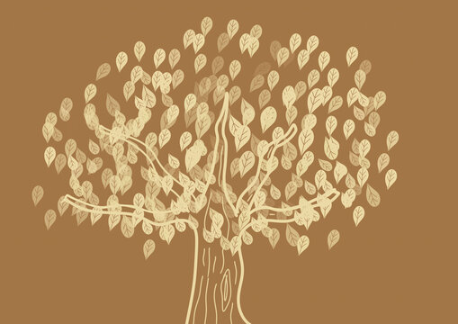 A conceptual drawing depicts a tree with falling leaves