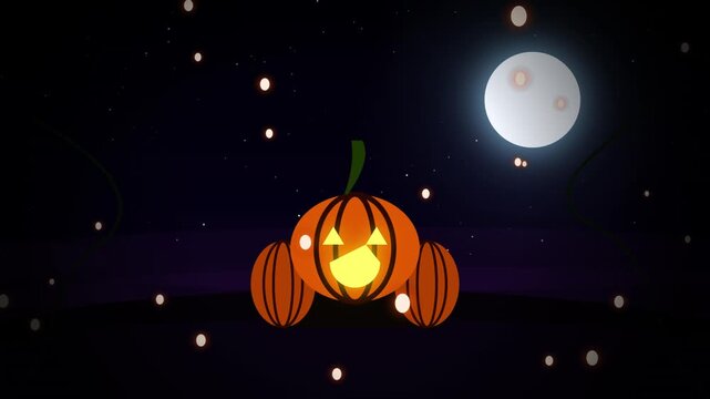 3D Metallic Winged Halloween Skull with Glowing Pumpkins and Motion Rays Loop