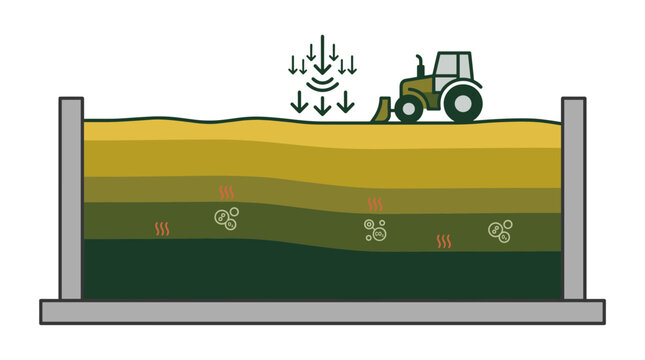 Geotechnical investigation diagram. Soil sampling concept. Cross section with layers and machinery. Construction site engineering illustration for building projects. Subsurface analysis icons
