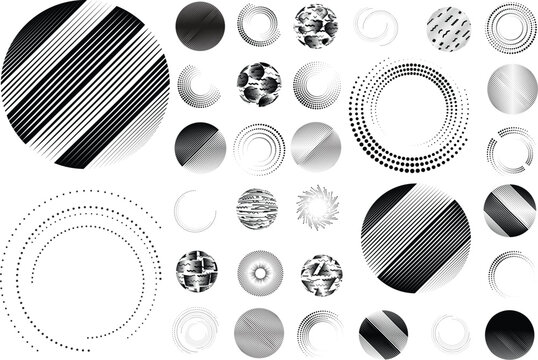 Collection of vector design elements. Set of logos with lines, spirals and circles. Various forms of line and dots design.Vector logo collection. Bundle of circle icons and elements. Set of lines art.