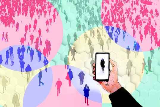 Smartphone photographing silhouette in crowd illustrating privacy