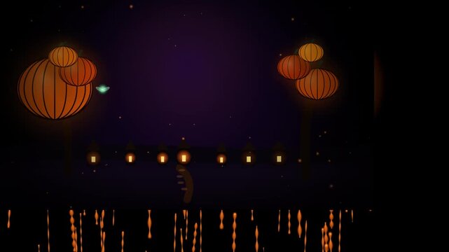 Abstract Premium Halloween Stage Visual with Golden Crowned Demon Skull, Radiant Rays, and Floating Particles Motion Graphic