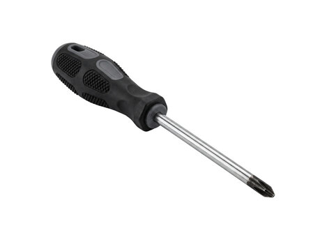 Phillips screwdriver with black and grey handle isolated on transparent background
