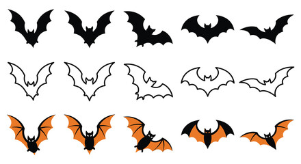 Fototapeta premium Collection of bat silhouettes in varying styles against a white background silhouette