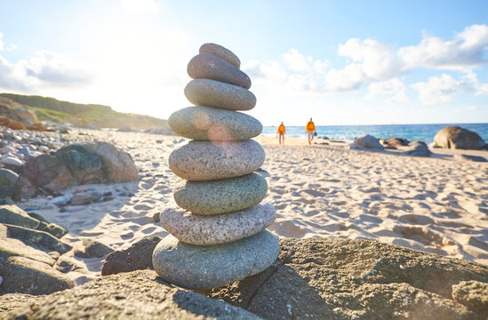 Italy, Sardinia, Lu Litarroni, heap of stones on beach