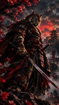 Samurai Tiger Warrior in Japanese Armor &ndash; Fierce Wild Animal Fantasy Warrior and Japanese Culture Concept Art