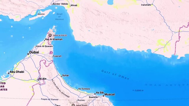 Detailed Map of Gulf of Oman and Surrounding Countries Showing Iran, Oman, Pakistan, Arabian Sea, Strait of Hormuz and Regional Geography