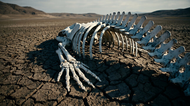 Fossilized Skeleton of a Marine Creature on Dry Land
