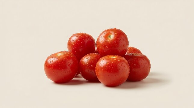 Fresh red cherry tomatoes with water drops gathered in a small group for healthy cooking and nutrition. tomate cerise