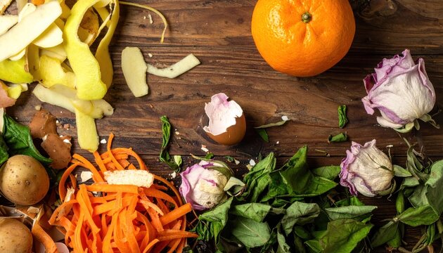 Diverse kitchen scraps for ecological composting and recycling.