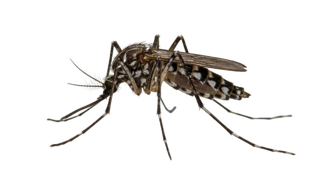 A single mosquito insect macro view showing legs and wings isolated on transparent background