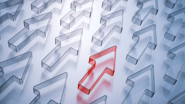 Red arrow among many others pointing in same direction