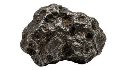 A single rough gray meteorite rock piece from space isolated on transparent background © Designer