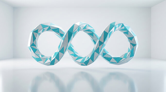 Infinity symbol made of blue and white geometric blocks