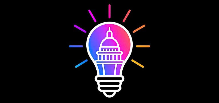 Creative lightbulb icon with parliament silhouette symbolizing public opinion and civic engagement.