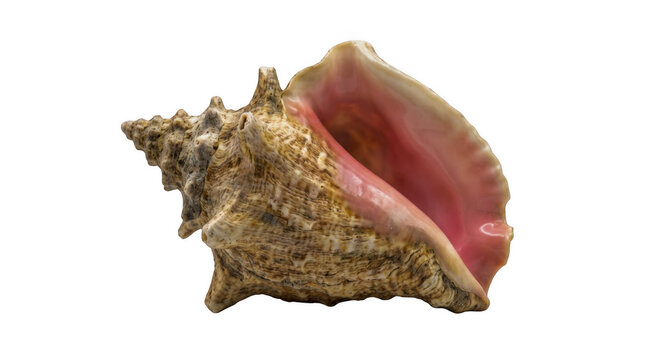 Beautiful pink conch shell from the ocean beach isolated on transparent background