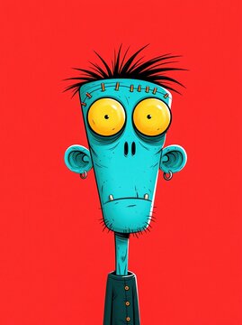 Funny cartoon Frankenstein monster with large eyes