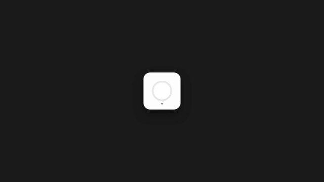 Centered minimal white click switch on dark background.